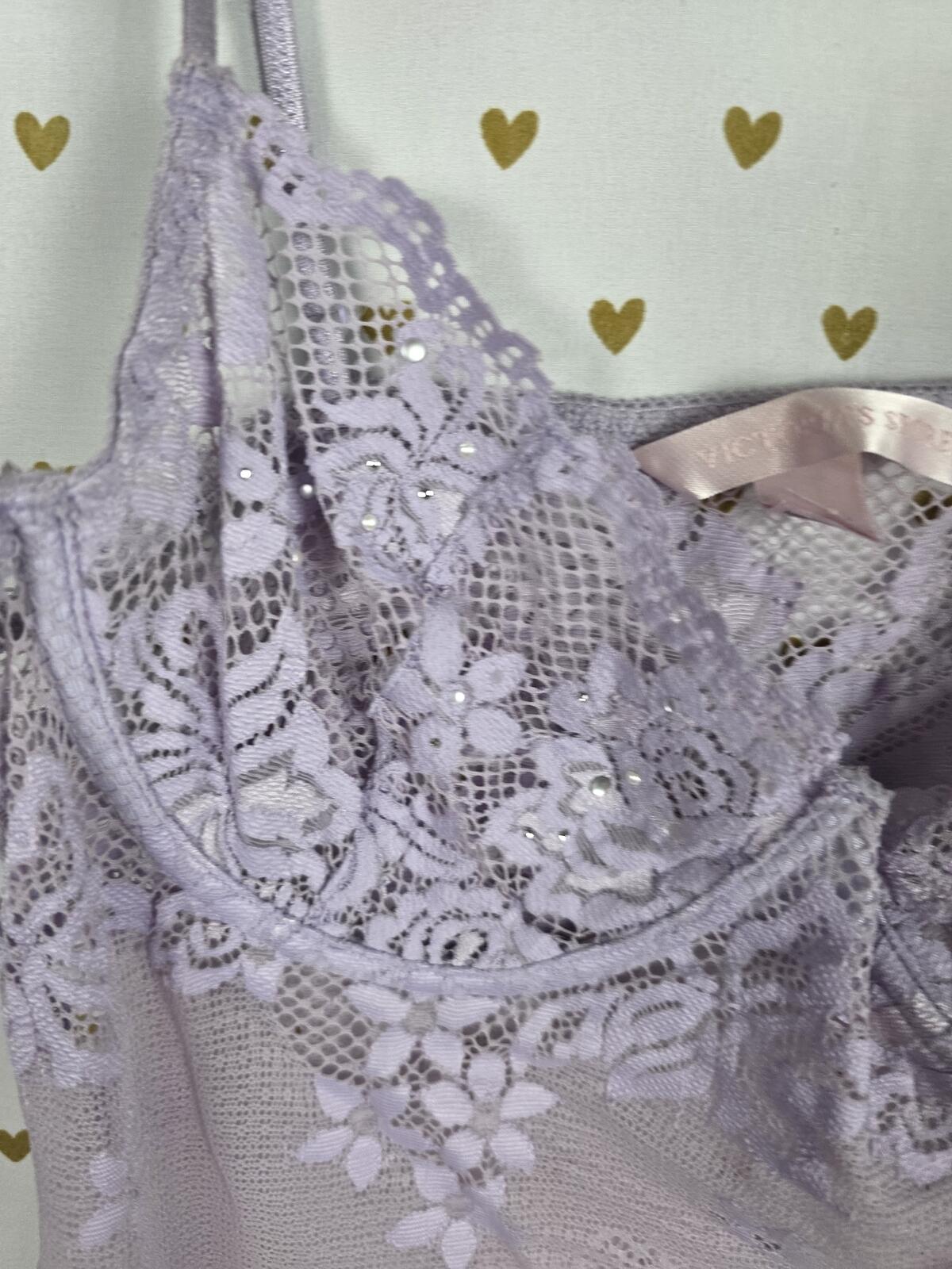 Victorias Secret Sexy Sheer Vintage Large Purple Bling Underwire Nightie