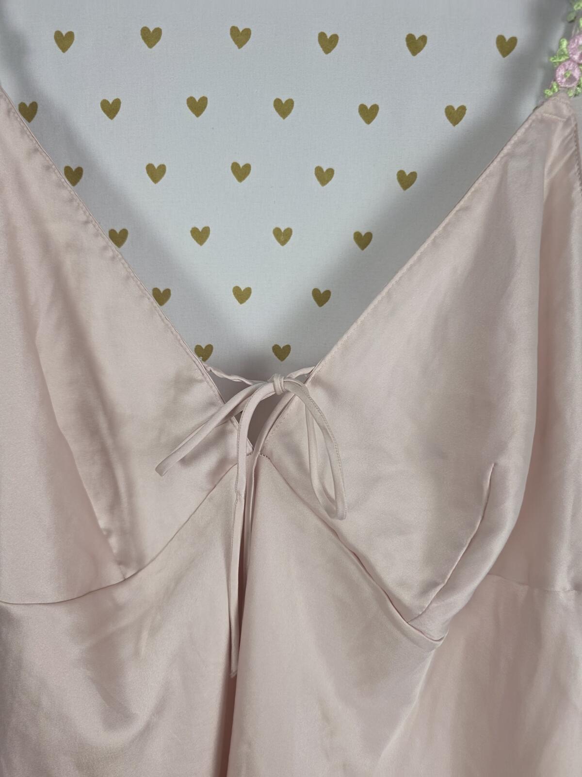 Victorias Secret Sexy Satin Floral Accent Slip Dress Nightie Tie Front Lingerie