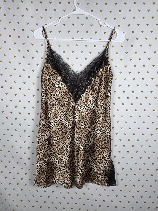 Victorias Secret Animal Print Cheetah Leopard Satin Slip Dress Nightie Lingerie