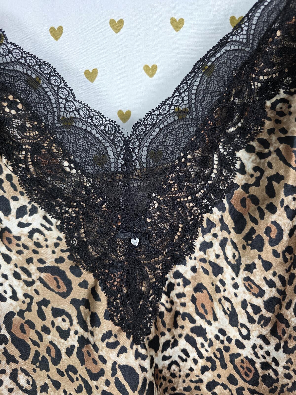 Victorias Secret Animal Print Cheetah Leopard Satin Slip Dress Nightie Lingerie