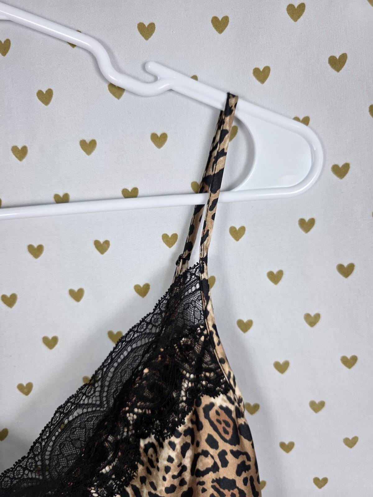 Victorias Secret Animal Print Cheetah Leopard Satin Slip Dress Nightie Lingerie