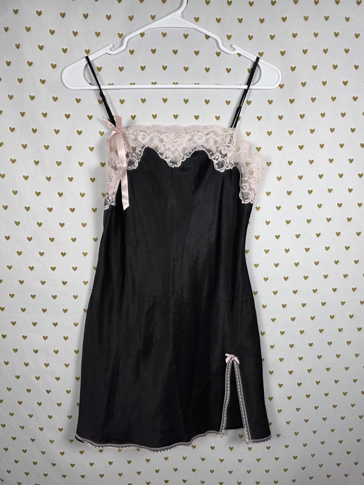 Victorias Secret Vintage ANGELS Xs Satin Slip Dress Lace accent Nightie Lingerie
