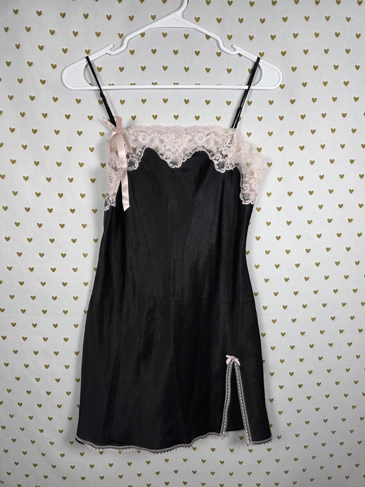 Victorias Secret Vintage ANGELS Xs Satin Slip Dress Lace accent Nightie Lingerie
