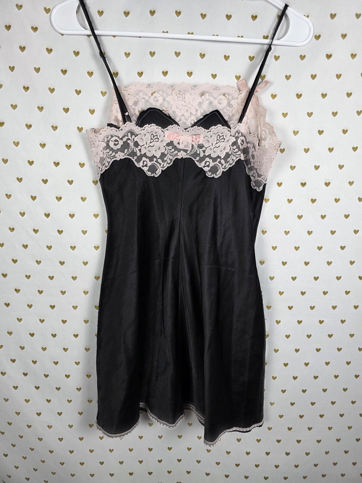 Victorias Secret Vintage ANGELS Xs Satin Slip Dress Lace accent Nightie Lingerie