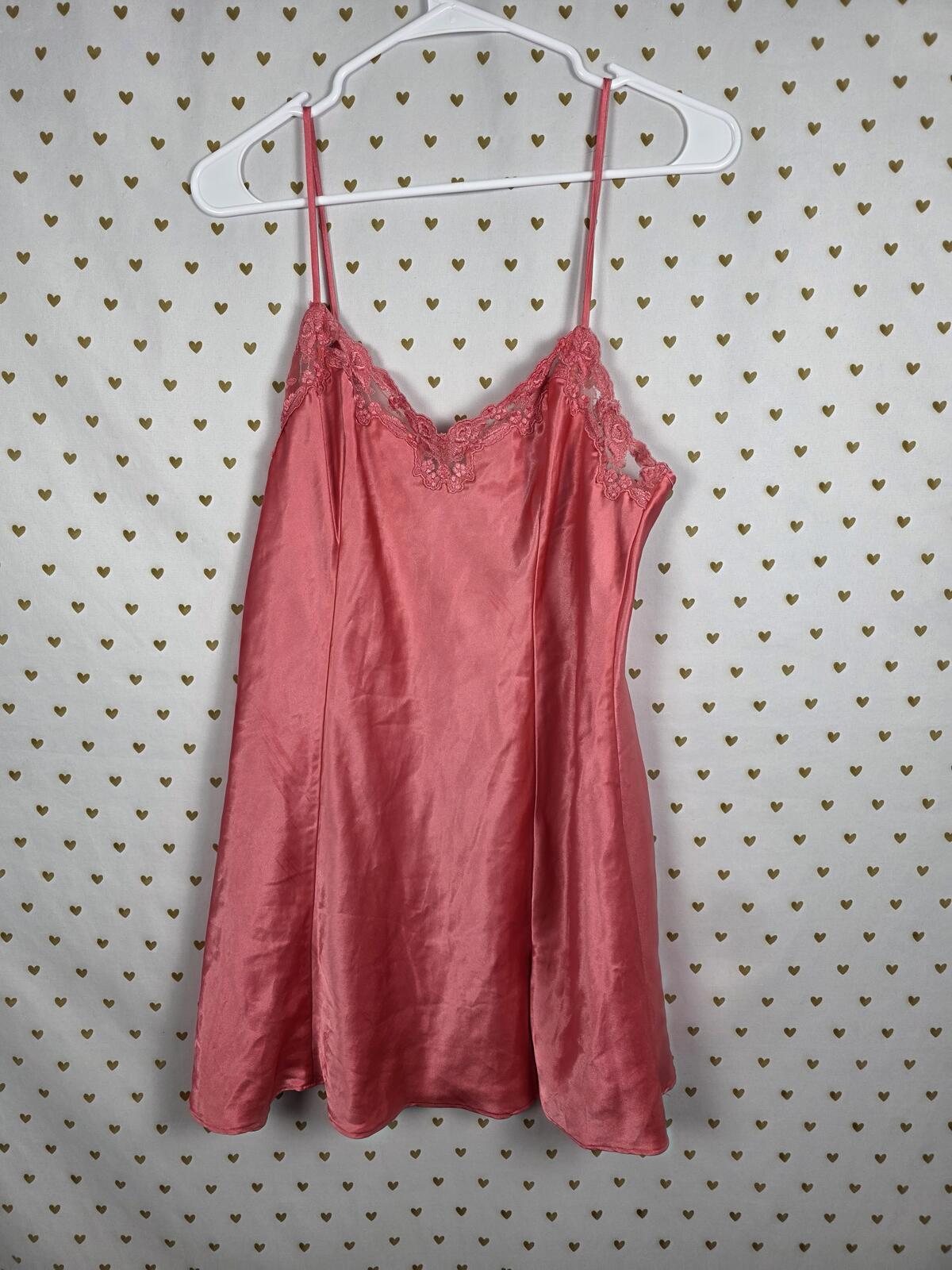 Victorias Secret VINTAGE Heart Label Nightie Satin Slip Dress MEDIUM Peach