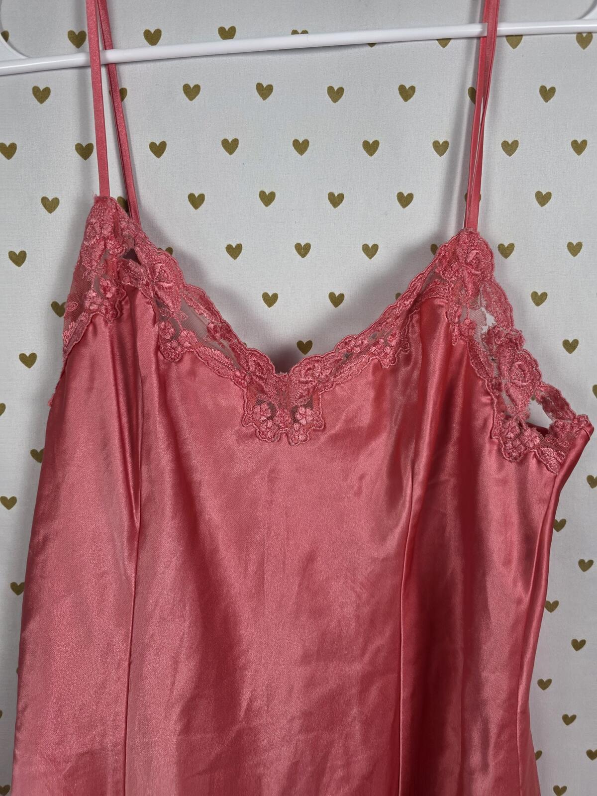 Victorias Secret VINTAGE Heart Label Nightie Satin Slip Dress MEDIUM Peach