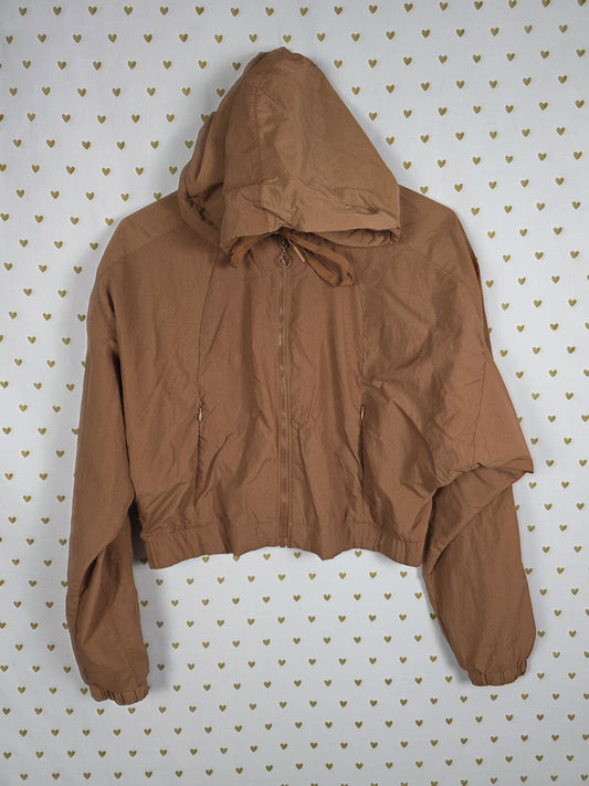 Victorias Secret Brown Active Vented Hoodie Jacket Full Zip Cropped Short SMALL