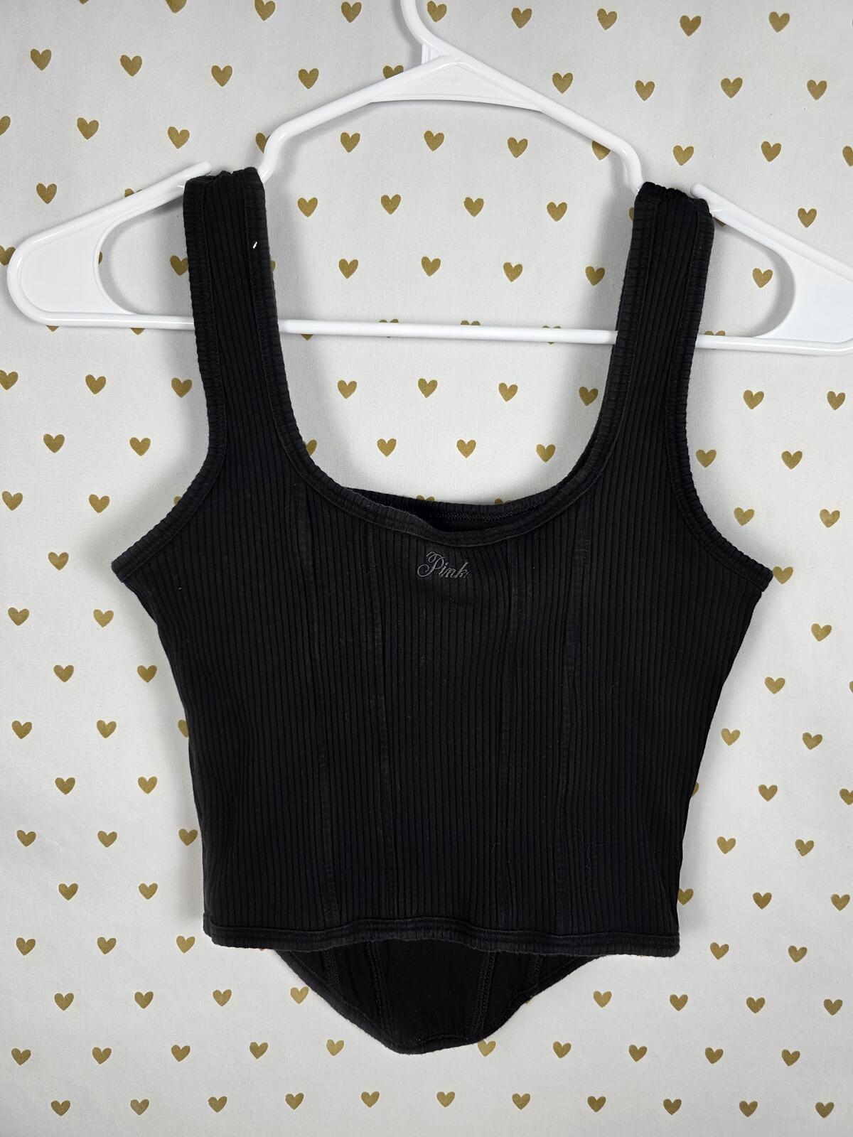 Victorias Secret PINK Black Ribbed Sexy Tank Top Small
