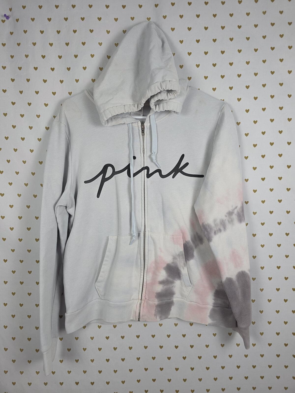 Victorias Secret Pink Tye Dye Logo Full Zip Sweater Jacket LARGE