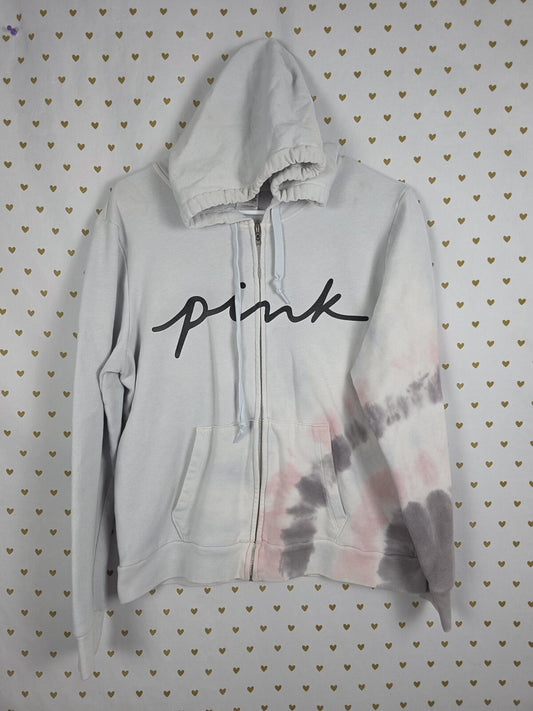 Victorias Secret Pink Tye Dye Logo Full Zip Sweater Jacket LARGE
