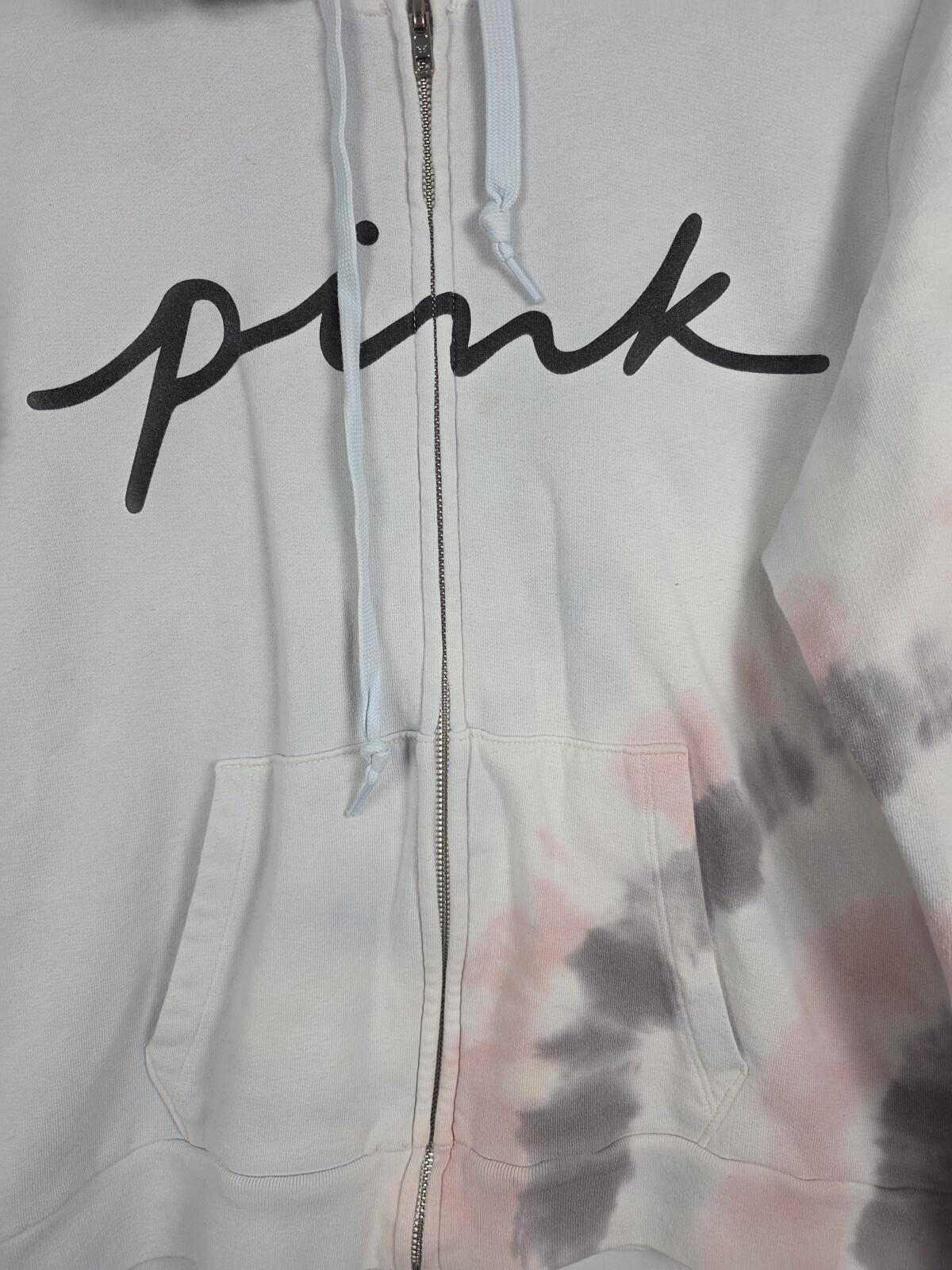 Victorias Secret Pink Tye Dye Logo Full Zip Sweater Jacket LARGE