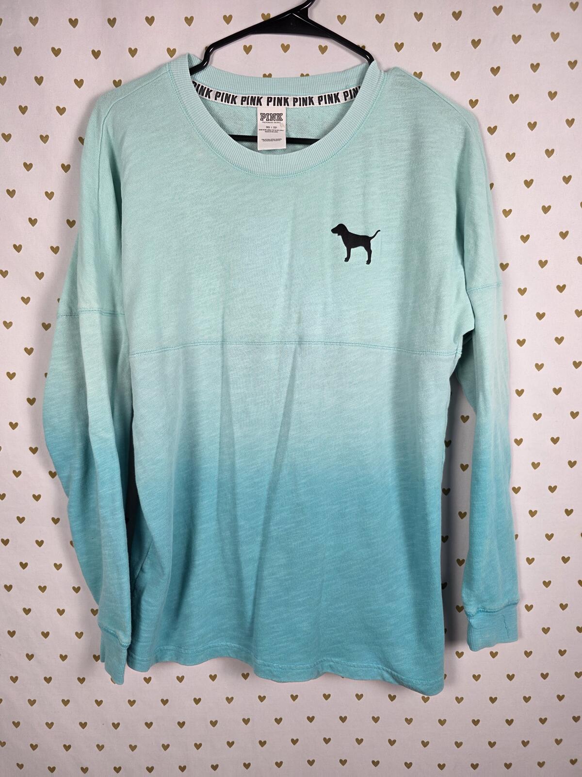Victorias Secret PINK Gradient Oversized Logo Campus Tee shirt Long Sleeve Blue