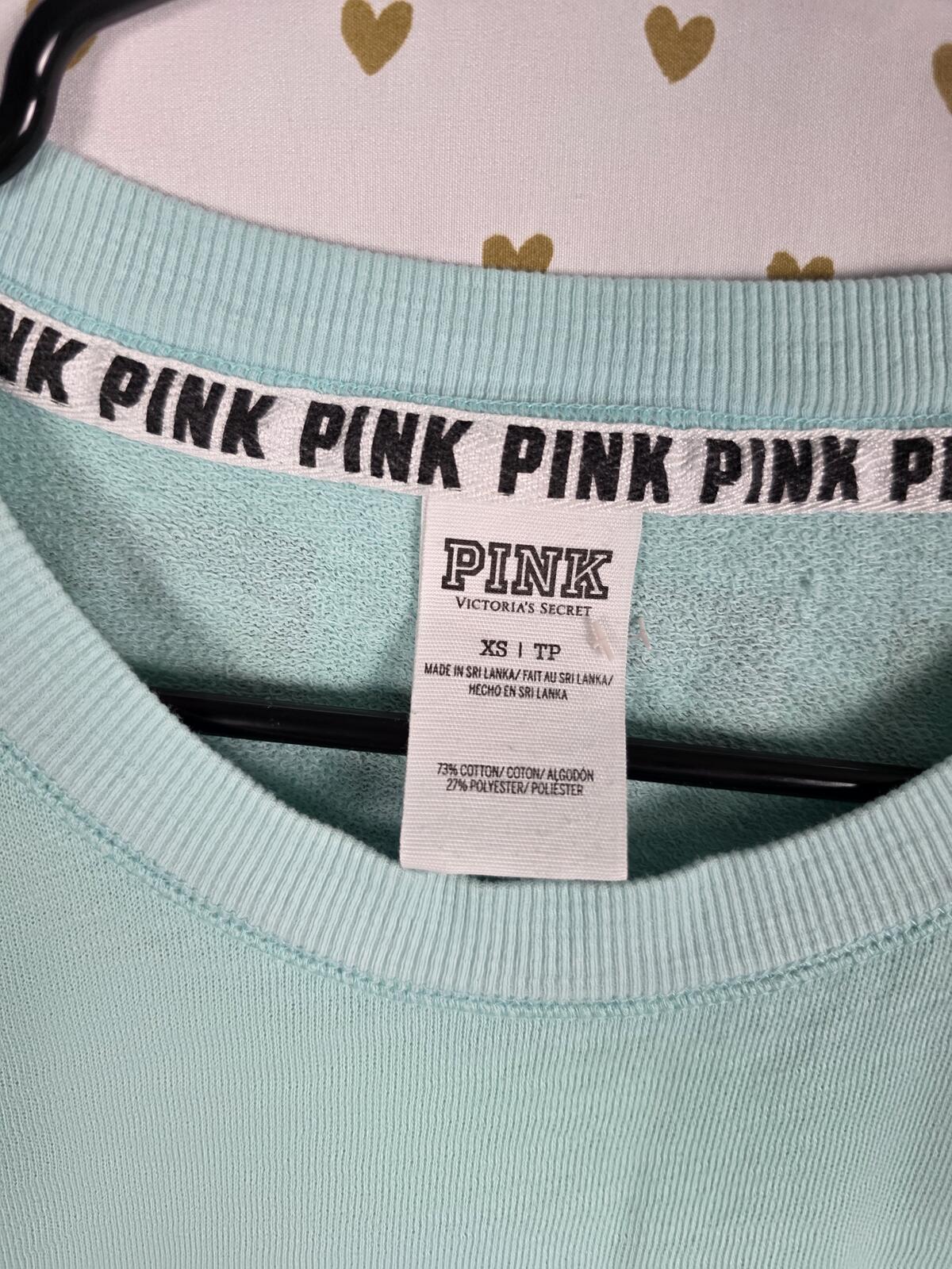 Victorias Secret PINK Gradient Oversized Logo Campus Tee shirt Long Sleeve Blue