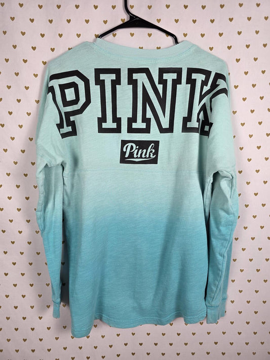 Victorias Secret PINK Gradient Oversized Logo Campus Tee shirt Long Sleeve Blue