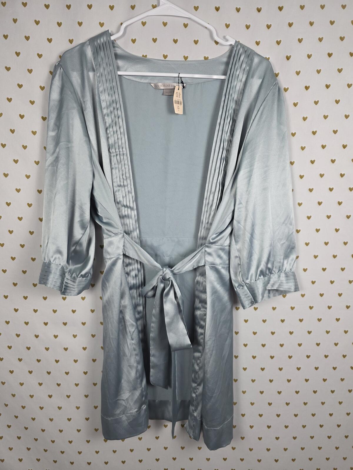 Victorias Secret Satin Silky Robe NEW NWT Vintage LARGE Blue Grey Wrap