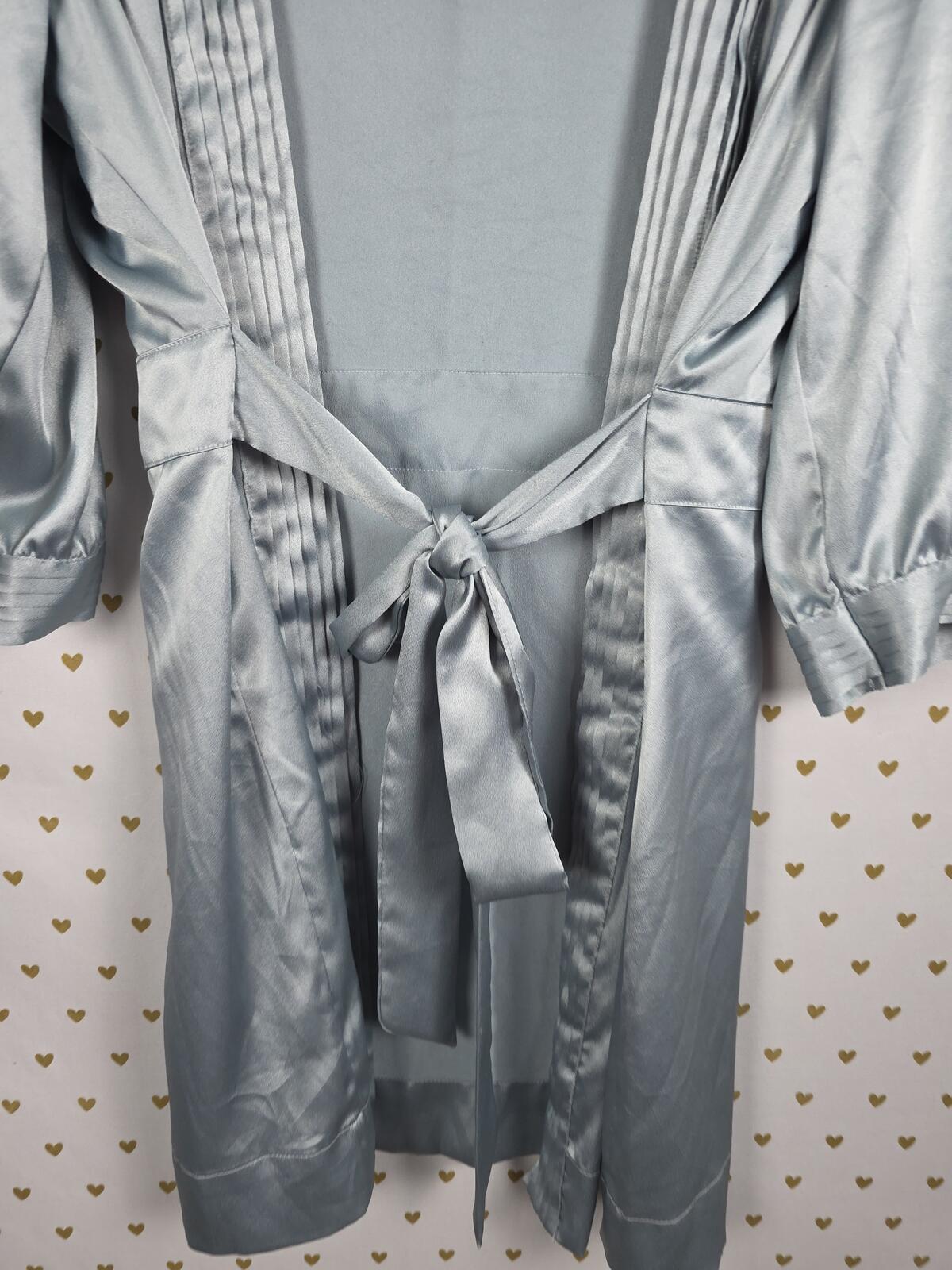 Victorias Secret Satin Silky Robe NEW NWT Vintage LARGE Blue Grey Wrap