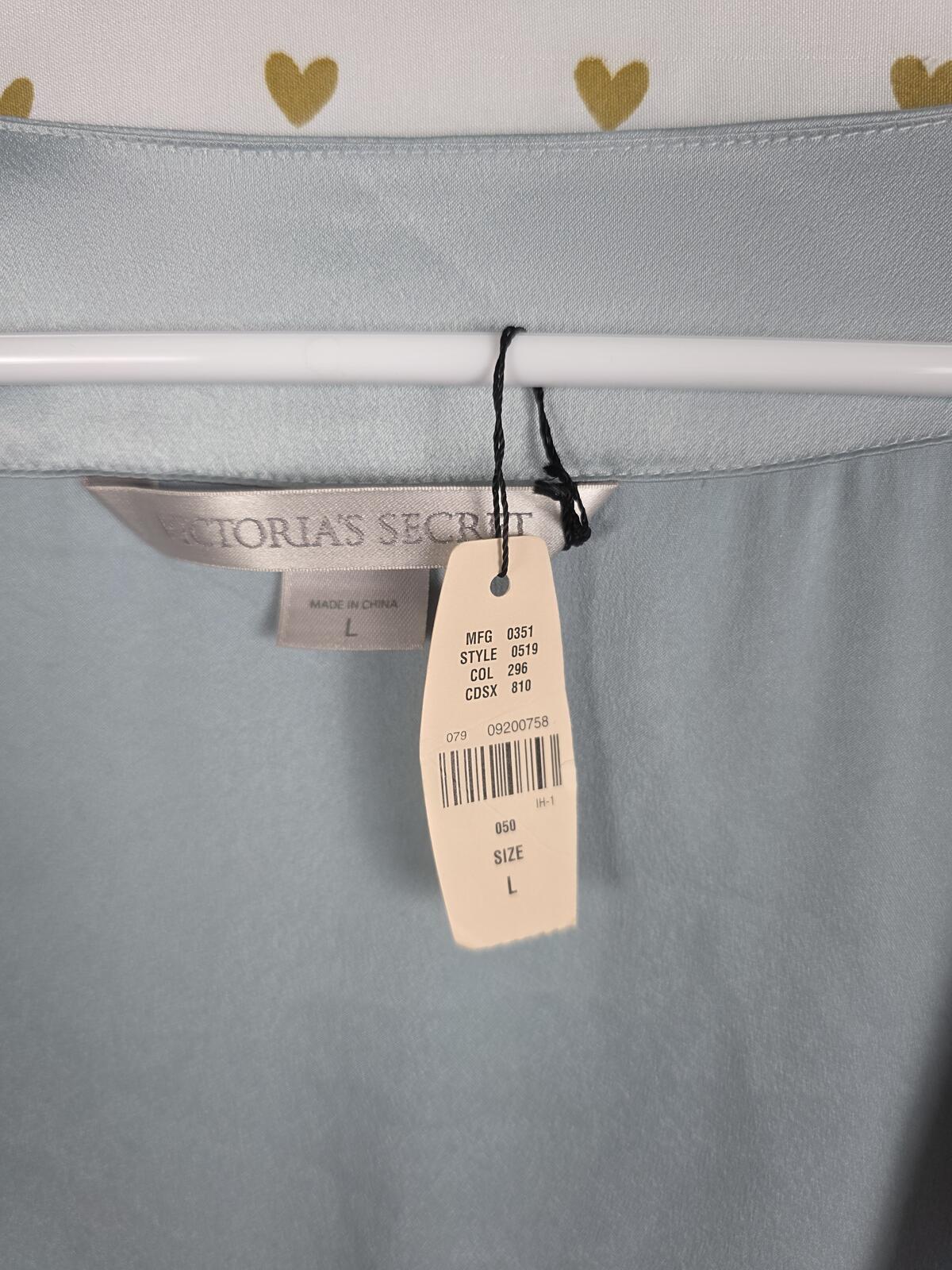 Victorias Secret Satin Silky Robe NEW NWT Vintage LARGE Blue Grey Wrap