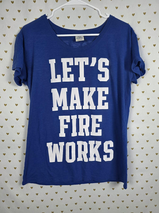 Victorias Secret PINK LETS MAKE FIREWORKS TEe Shirt Blue Love Oversized XS