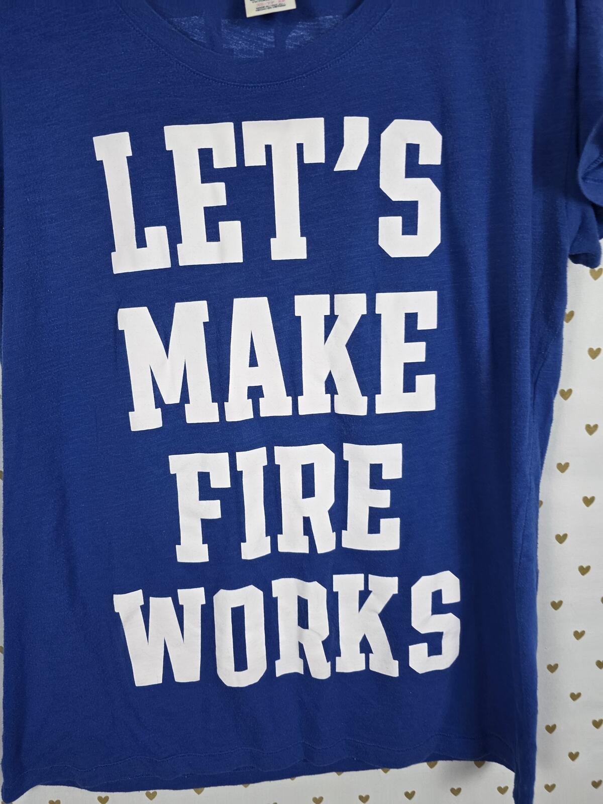 Victorias Secret PINK LETS MAKE FIREWORKS TEe Shirt Blue Love Oversized XS