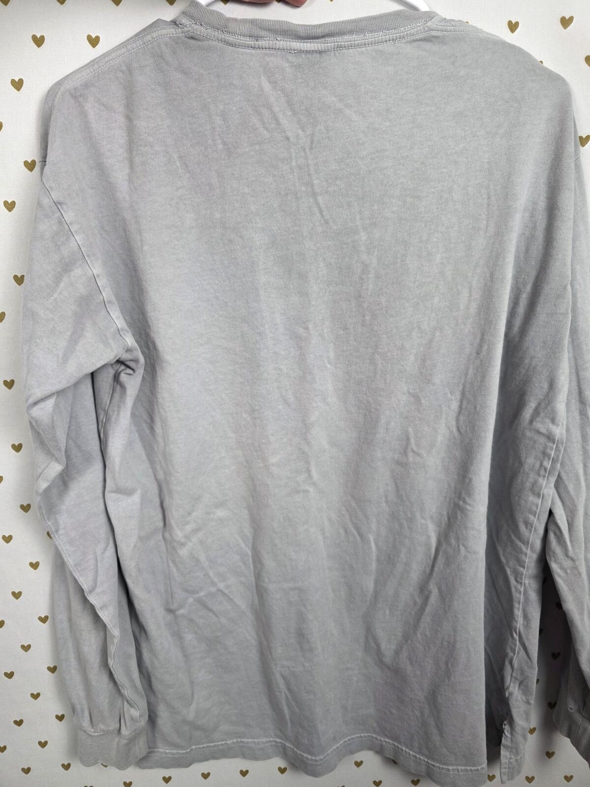 Victorias Secret PINK Grey Long Sleeve Campus Tee Shirt Logo Oversized SMALL