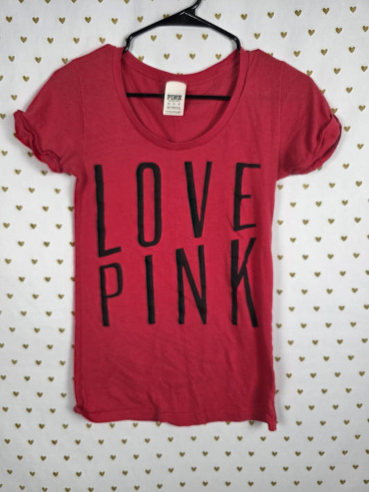 Victorias Secret PINK  XS Vintage Red Logo Tee Shirt Y2k