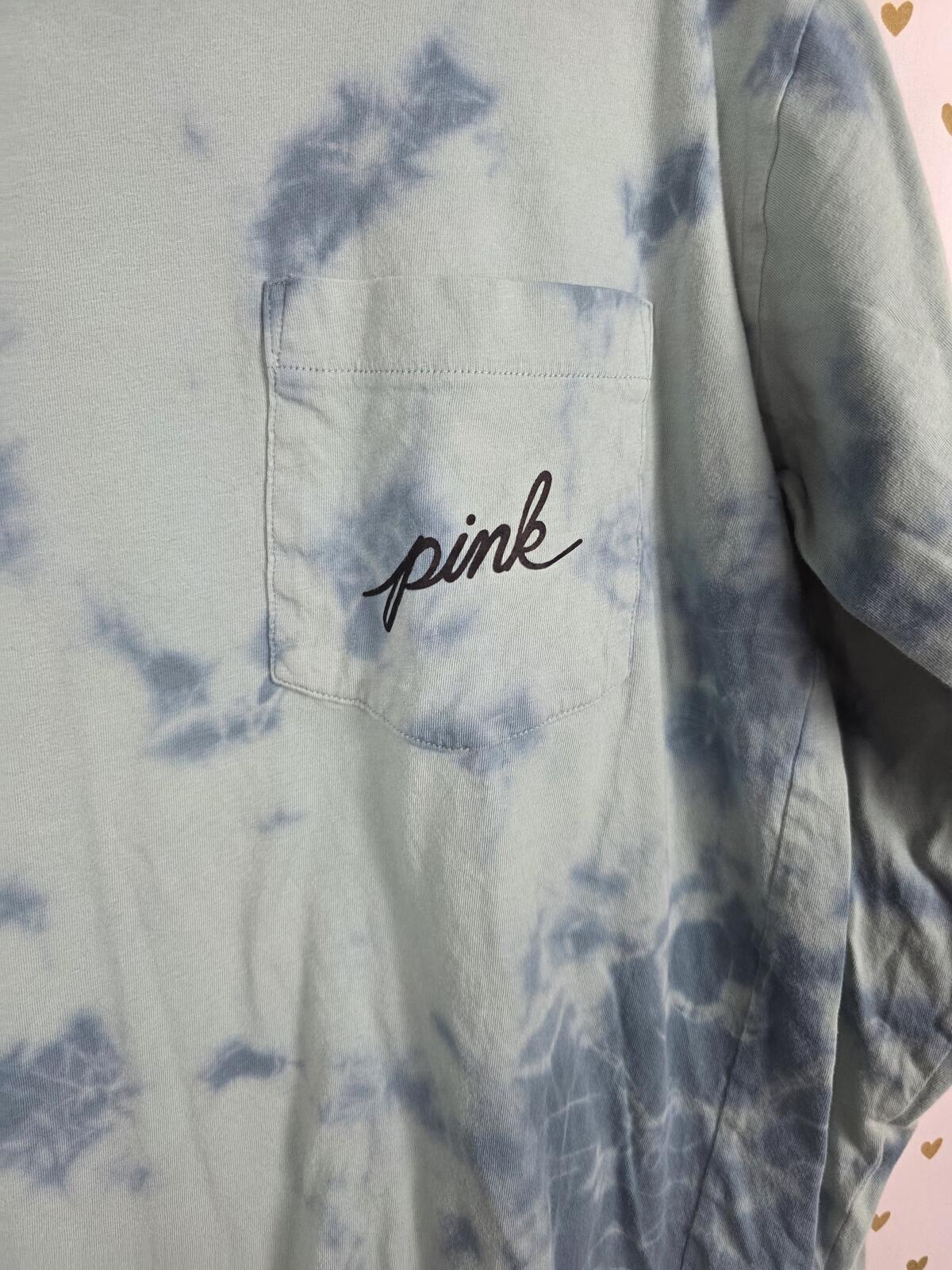 Victorias Secret PINK Tye Dye Logo campus Long Sleeve Tee shirt Pocket Medium