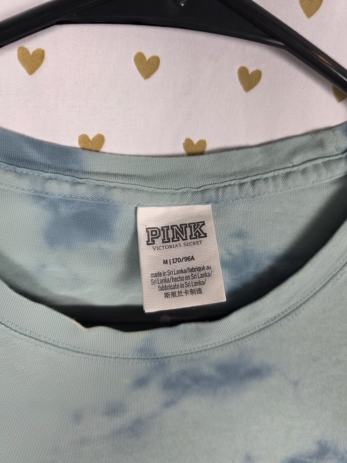 Victorias Secret PINK Tye Dye Logo campus Long Sleeve Tee shirt Pocket Medium
