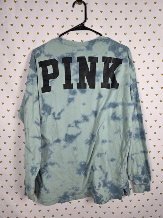 Victorias Secret PINK Tye Dye Logo campus Long Sleeve Tee shirt Pocket Medium