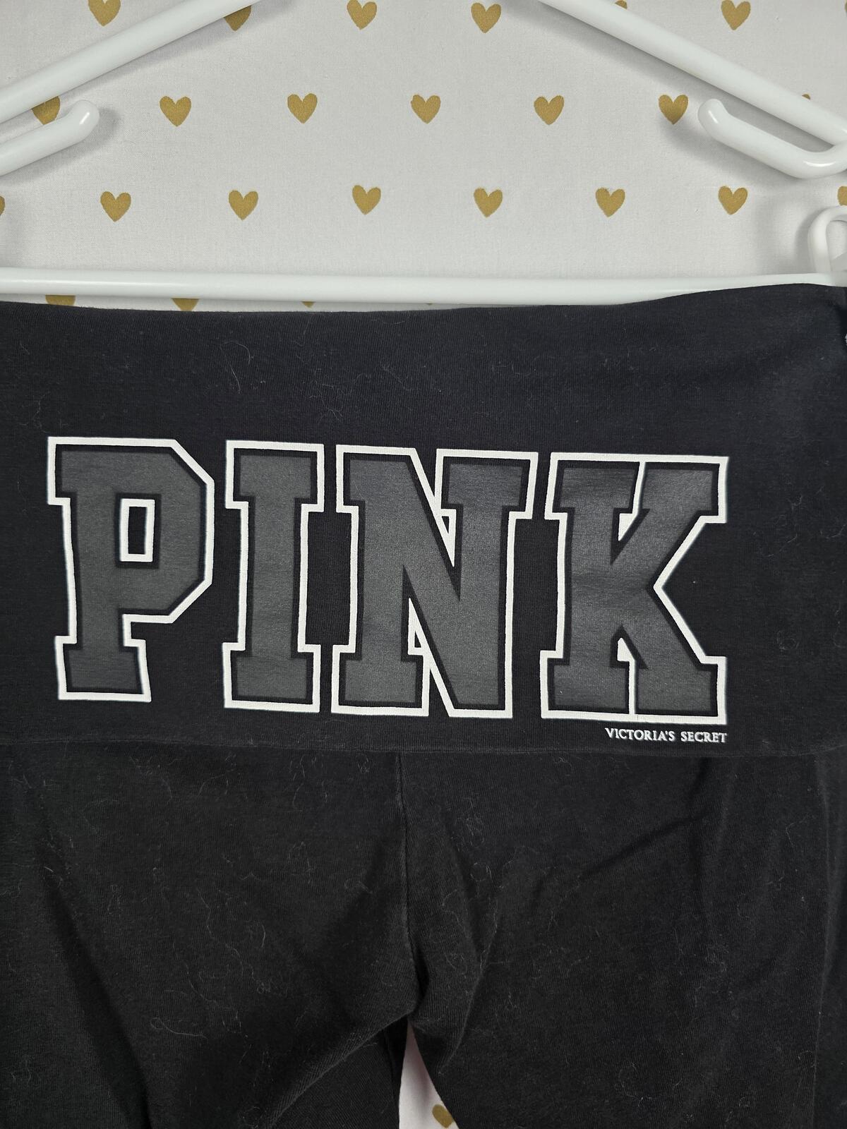 Victorias Secret PINK Capri FOLDOVER YOGA PANTS Black Logo MEDIUM