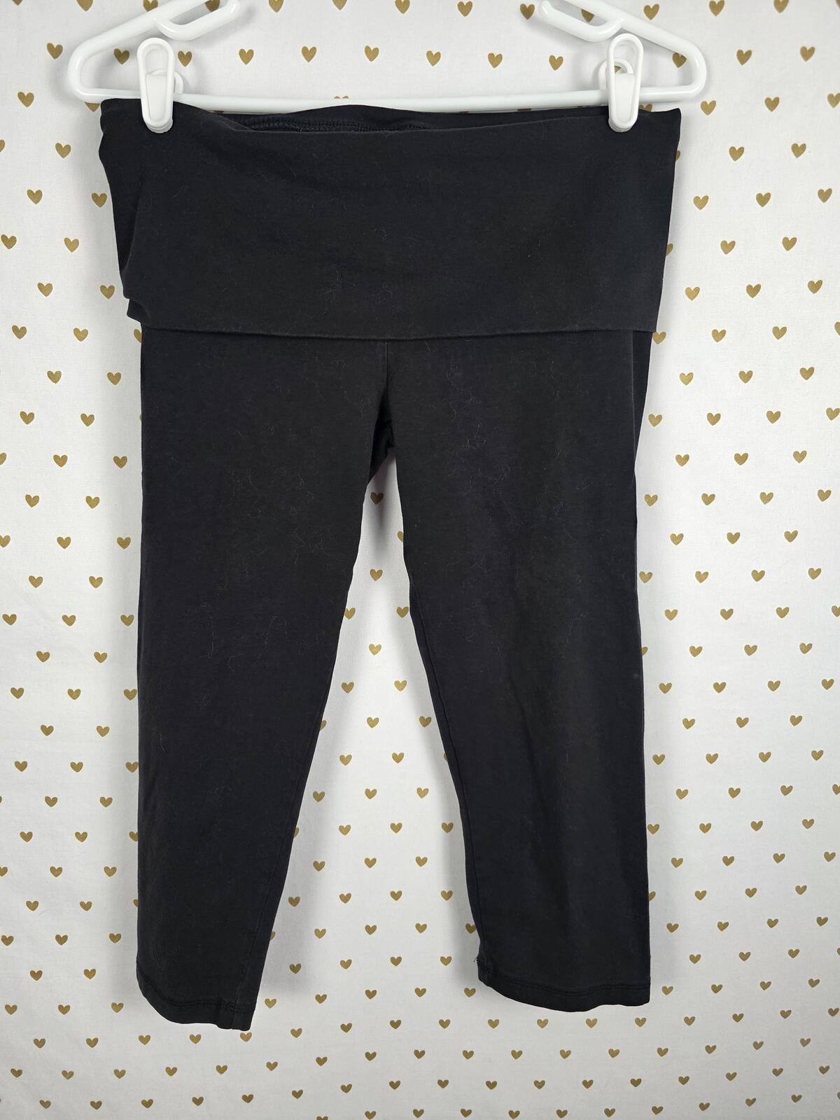 Victorias Secret PINK Capri FOLDOVER YOGA PANTS Black Logo MEDIUM