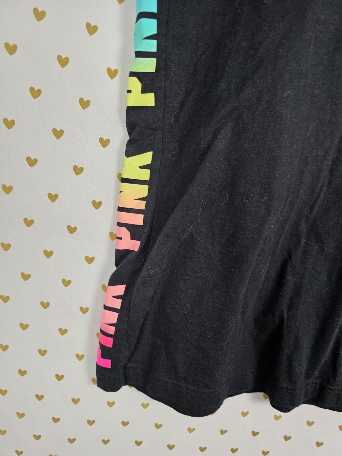 Victorias Secret PINK Rainbow Logo BLING Sequined Tee shirt XS Oversized