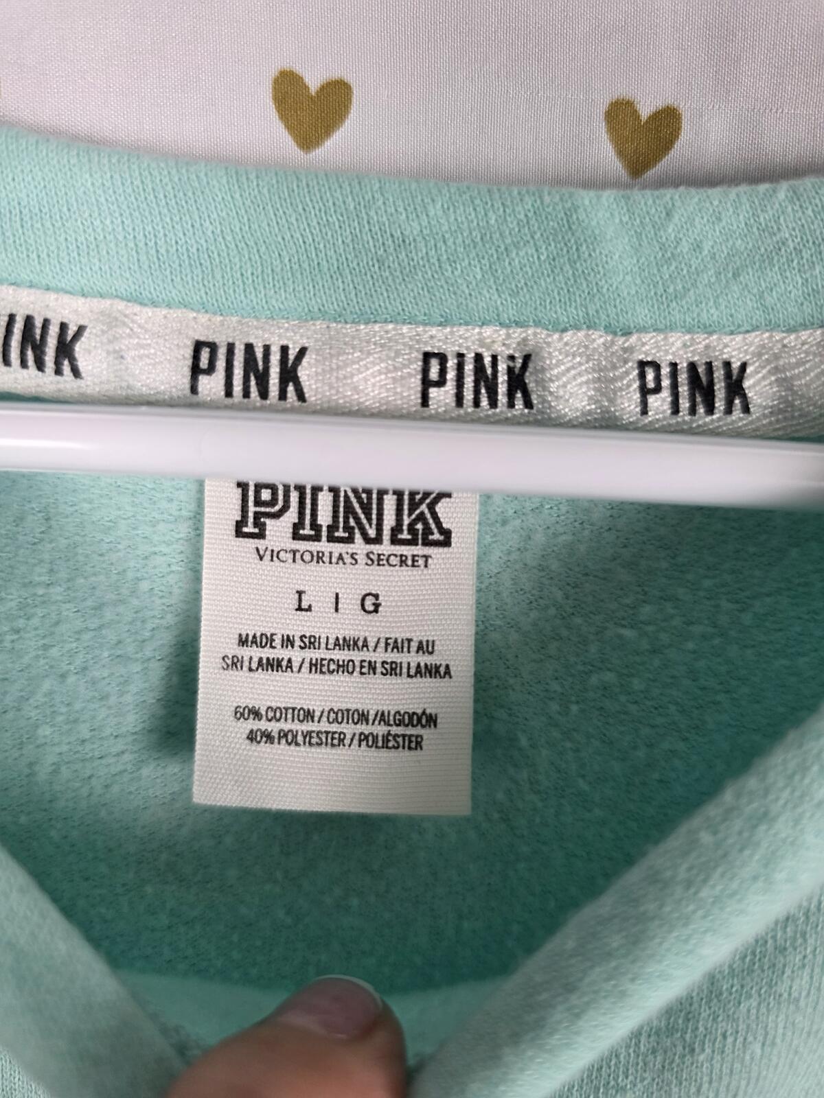 Victorias Secret Pink Mint Campus Oversized Sweater Shirt Foil Logo LARGE