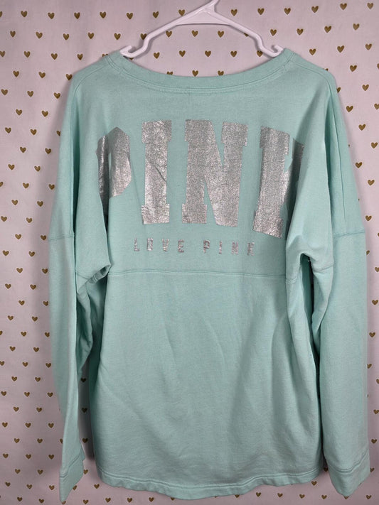 Victorias Secret Pink Mint Campus Oversized Sweater Shirt Foil Logo LARGE