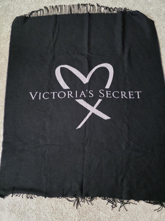 Victoria's Secret Black Fringe Heart Throw Blanket 60 x 52" Super Soft