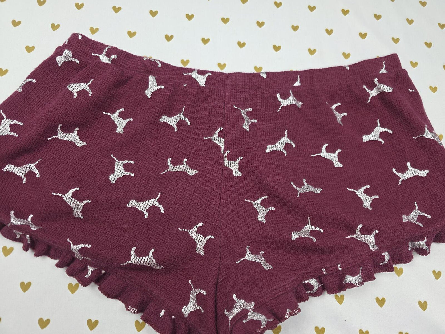 Victorias Secret PINK Ruffled Dog Logo MEDIUM Sleep Shorts Boxers Pajama Bottoms