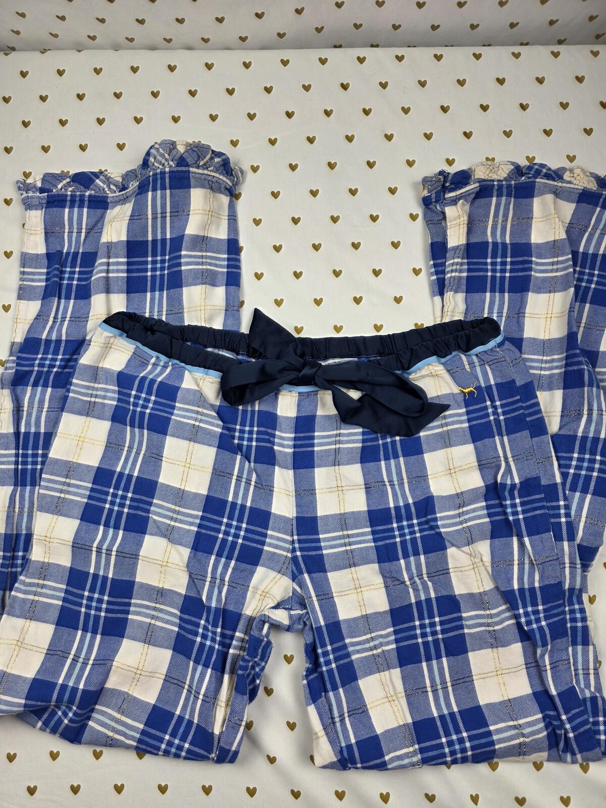 Victorias Secret PINK Plaid LOGO BUTT Sleep Pants Blue Vintage Y2k LARGE