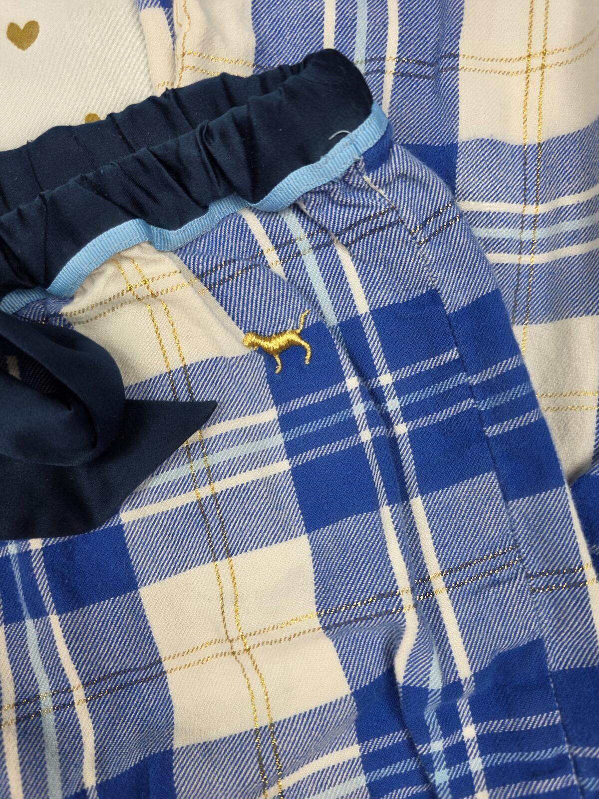 Victorias Secret PINK Plaid LOGO BUTT Sleep Pants Blue Vintage Y2k LARGE