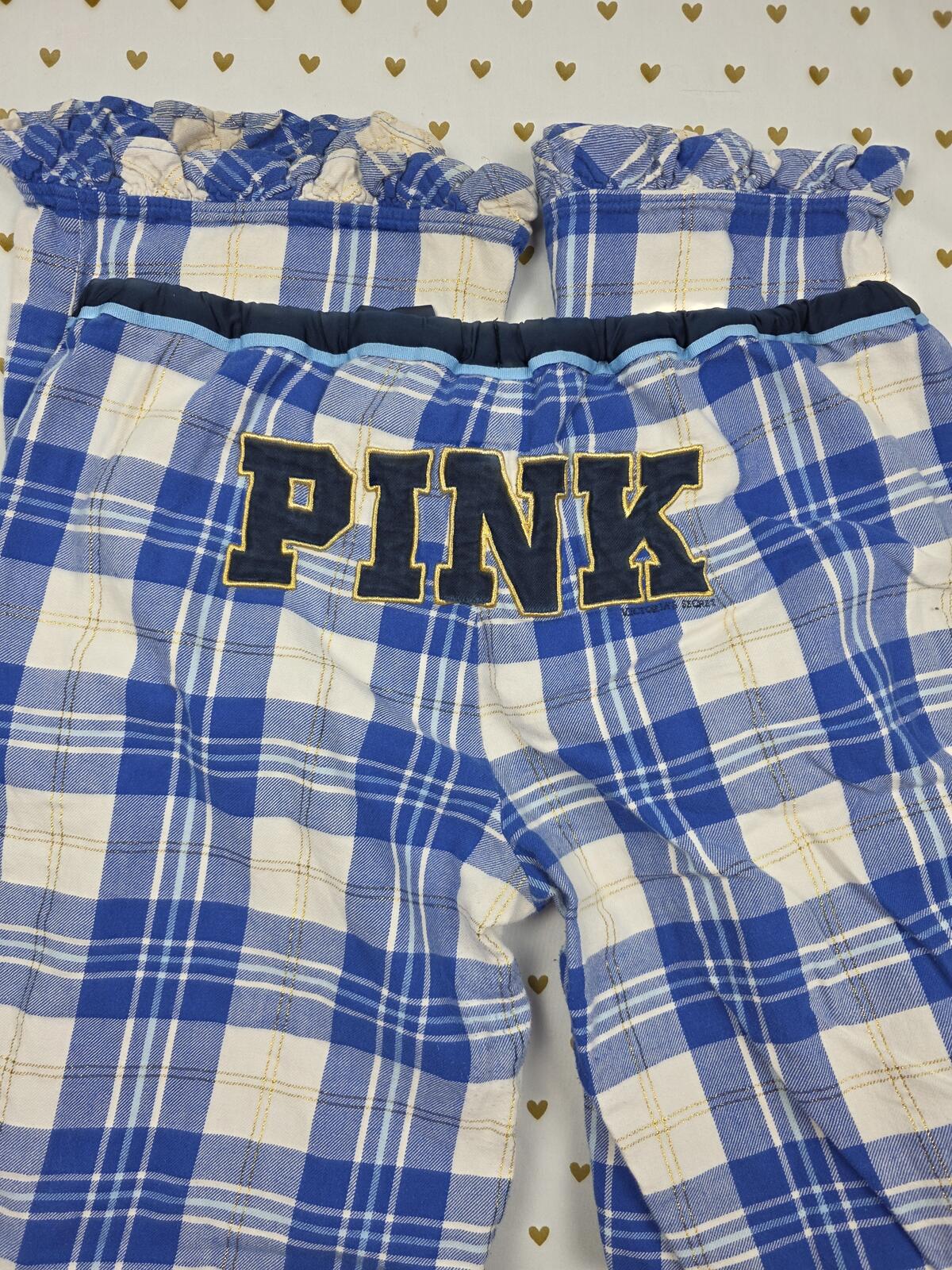 Victorias Secret PINK Plaid LOGO BUTT Sleep Pants Blue Vintage Y2k LARGE