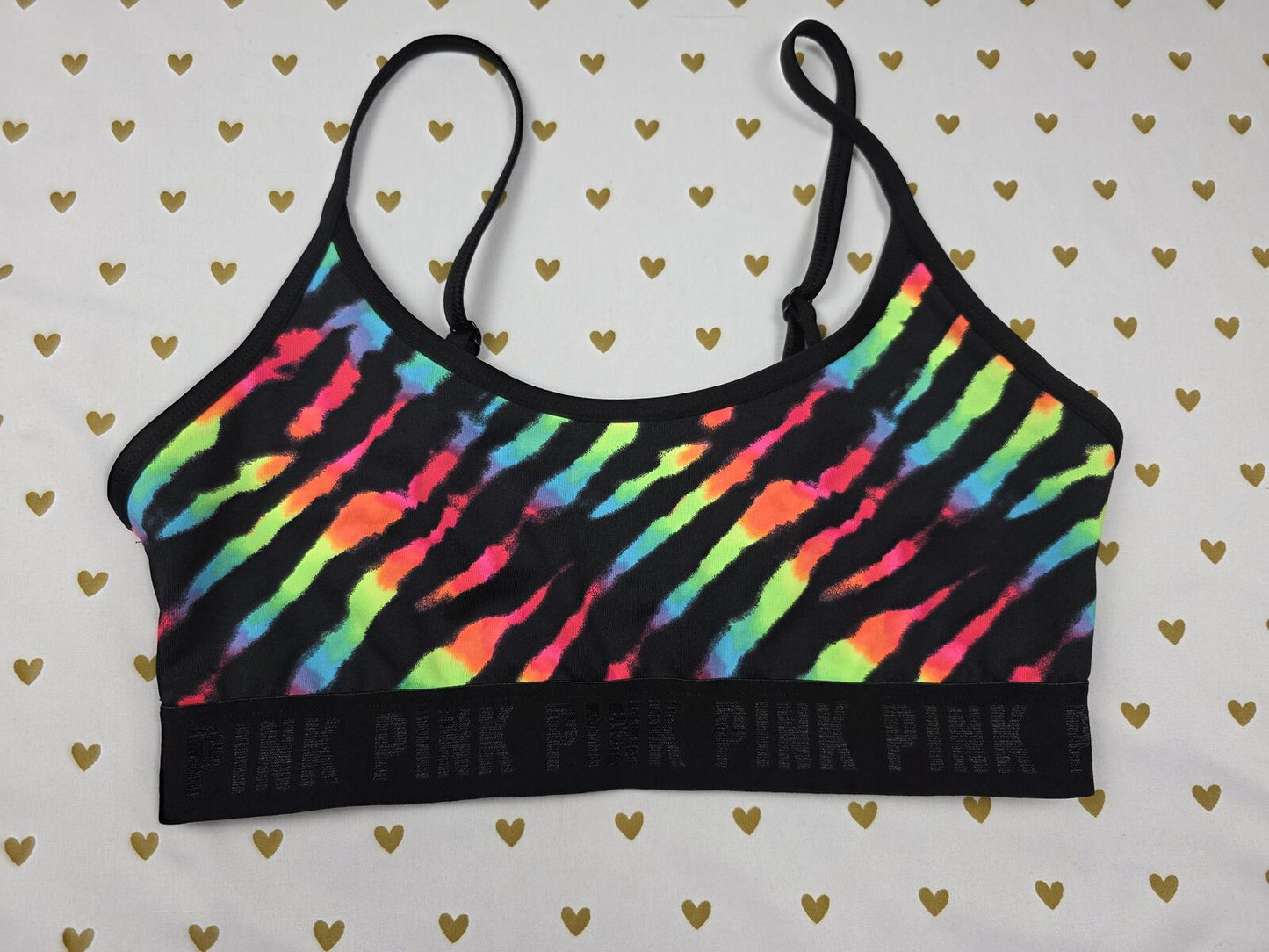 Victorias Secret Pink Rainbow Zebra Sports Bra MEDIUM Bralette Bra Top Tank