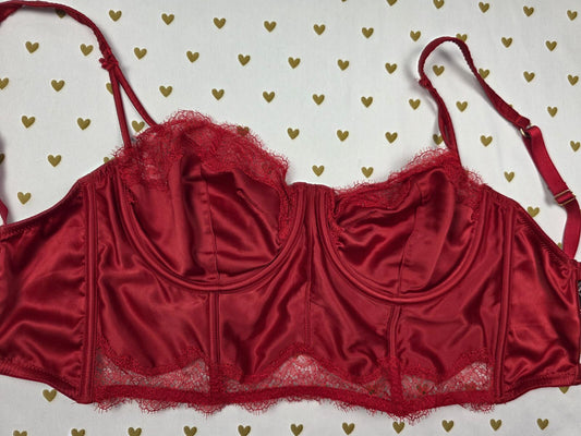 Victorias Secret Red Caged Satin  Dream Angels Unlined Balconette Bra 32DDD