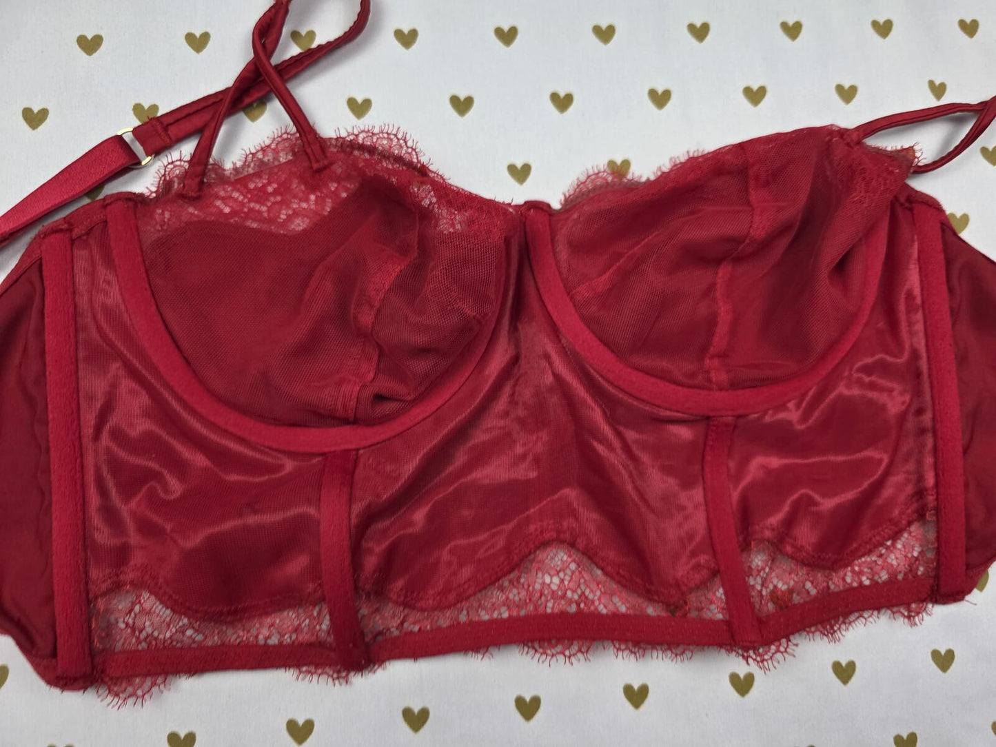 Victorias Secret Red Caged Satin  Dream Angels Unlined Balconette Bra 32DDD
