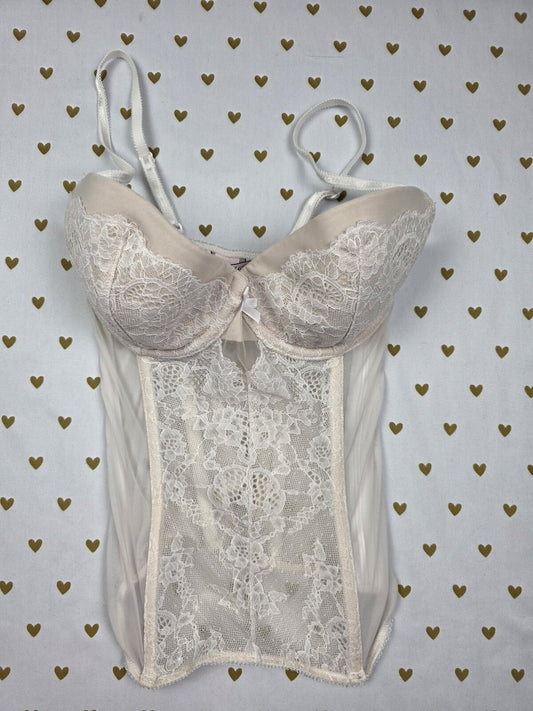 Victorias Secret 32D Side Zip Push Up Bustier Corset Bra top White