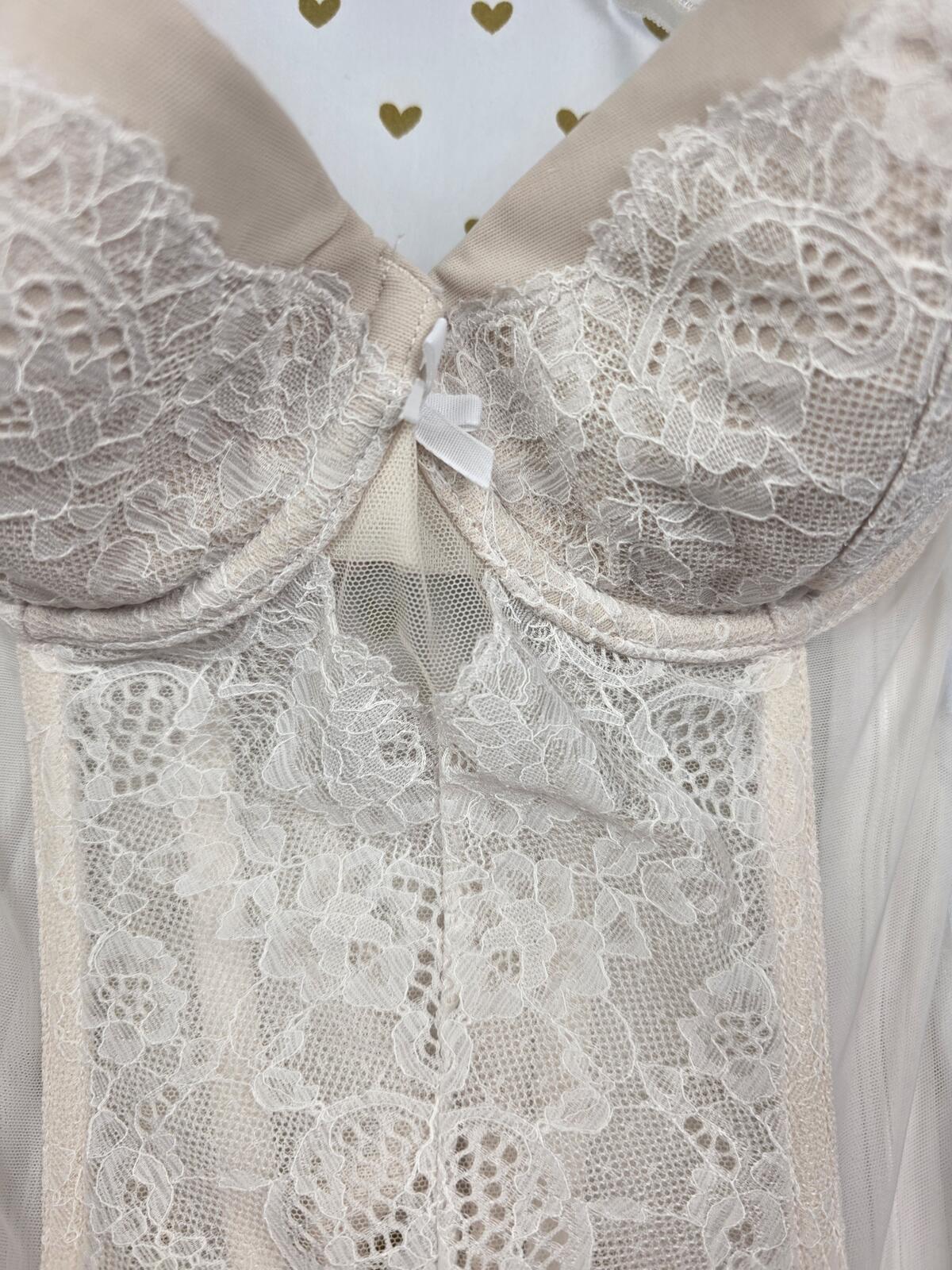 Victorias Secret 32D Side Zip Push Up Bustier Corset Bra top White