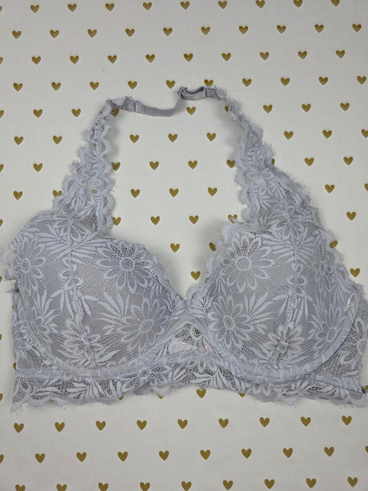 Victorias Secret Pink Lace Halter Floral Large Bralette Bra Top Tank