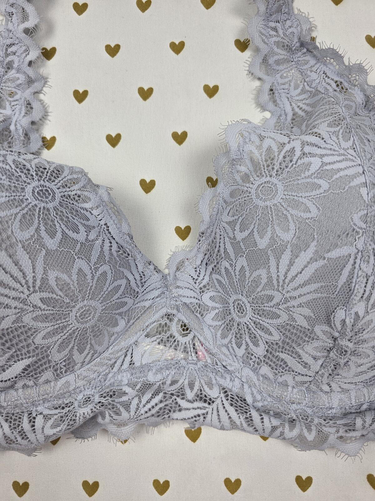 Victorias Secret Pink Lace Halter Floral Large Bralette Bra Top Tank