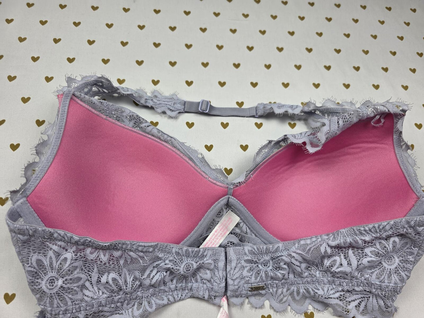 Victorias Secret Pink Lace Halter Floral Large Bralette Bra Top Tank