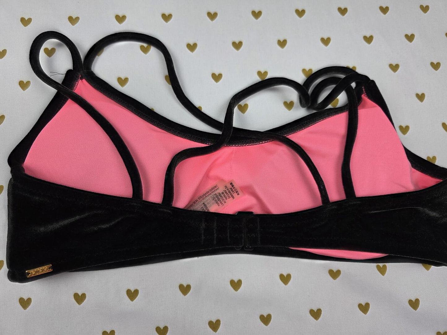 Victorias Secret Velour Velvet Black Bikini Top Tank Swim Swimwear Large