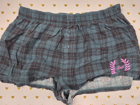 Victorias Secret PINK Plaid Crest logo MEDIUM Sleep Shorts Boxers Pajama Bottoms