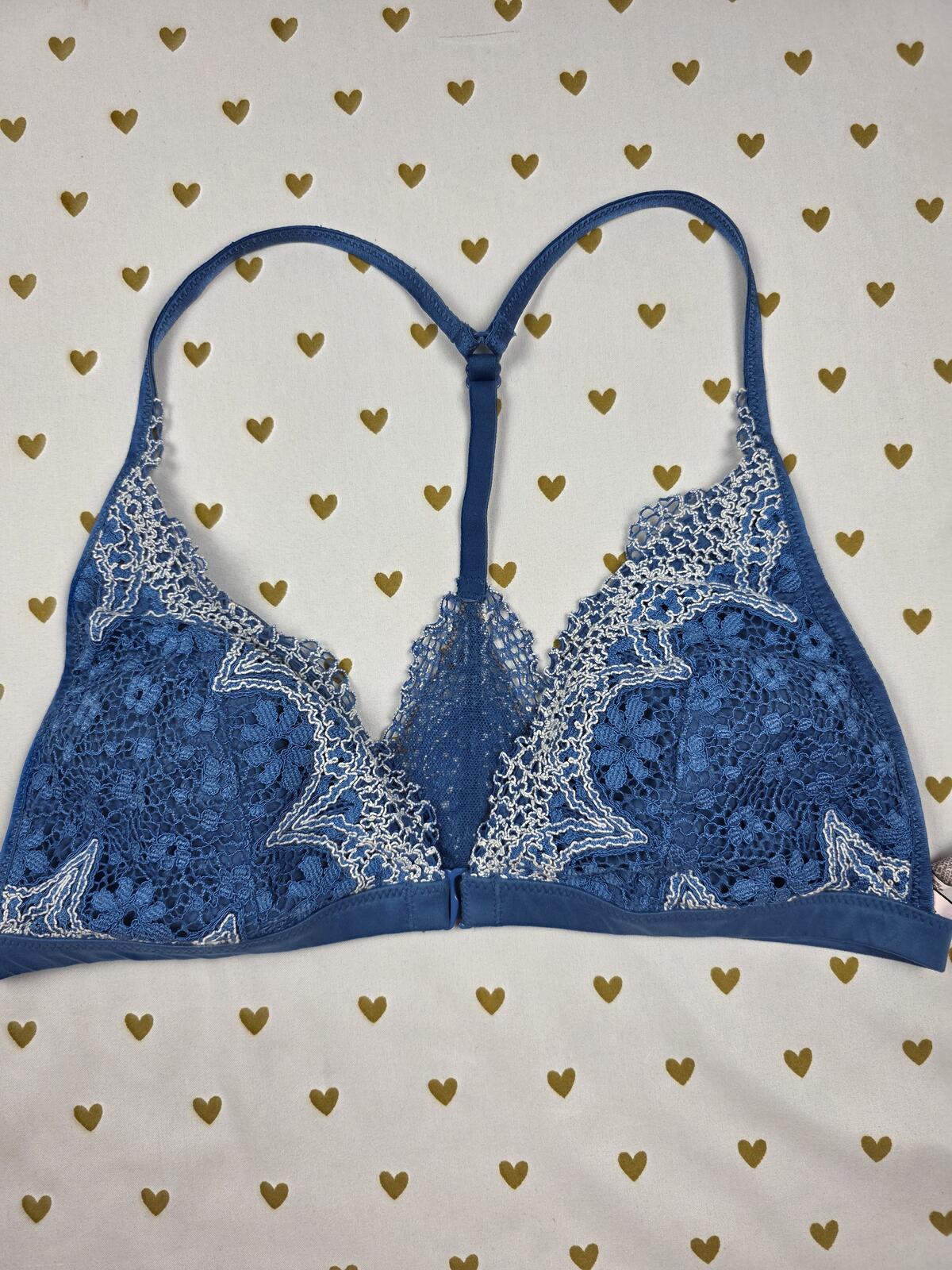 Victorias Secret Blue Lacey Triangle LARGE Bralette Bra Top Tank