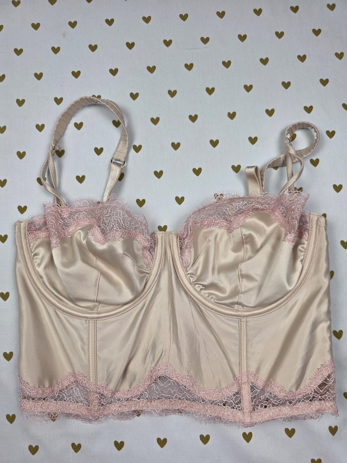 Victorias Secret Unlined Balconette Bra Top Satin Lace 32DD Caged